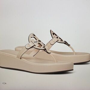 TORY BURCH MILLER WEDGE SANDAL 25MM SOFT PINK CALF LEATHER Size 8 *NIB*